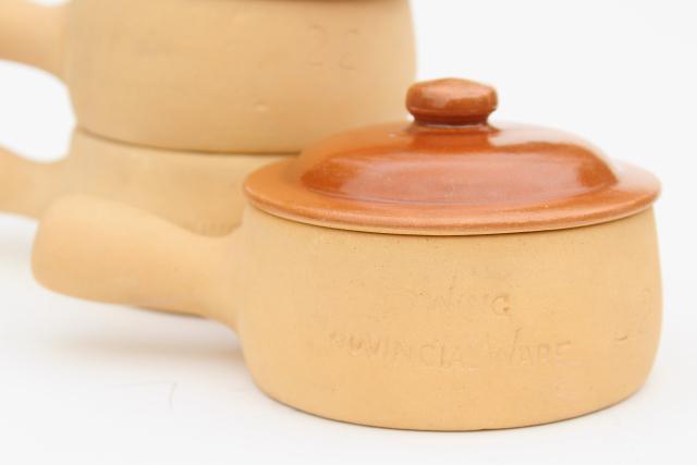 photo of vintage Red Wing pottery Provincial Ware stick handle casserole or french onion soup bowls #6