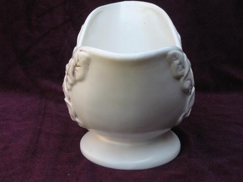 photo of vintage Red Wing pottery console bowl, antiqued ivory Magnolia pattern #4