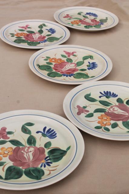 photo of vintage Red Wing pottery dinnerware, Orleans floral hand painted dinner plates #1