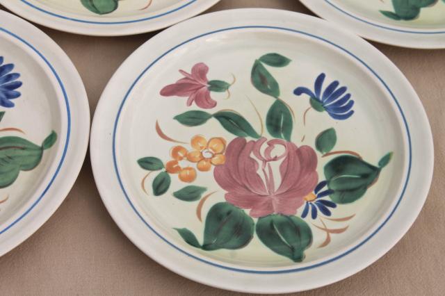 photo of vintage Red Wing pottery dinnerware, Orleans floral hand painted dinner plates #4
