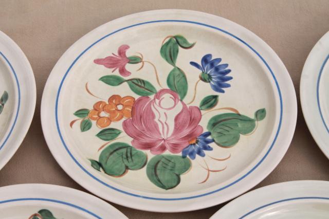 photo of vintage Red Wing pottery dinnerware, Orleans floral hand painted dinner plates #5