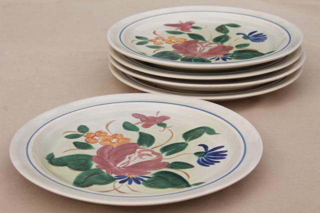 photo of vintage Red Wing pottery dinnerware, Orleans floral hand painted dinner plates #6