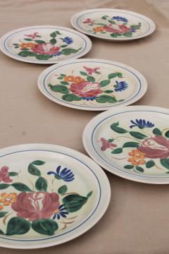 catalog photo of vintage Red Wing pottery dinnerware, Orleans floral hand painted dinner plates