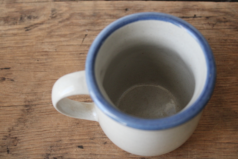 photo of vintage Red Wing stoneware mug w/ red apple, blue band crock pottery chunky coffee cup  #3