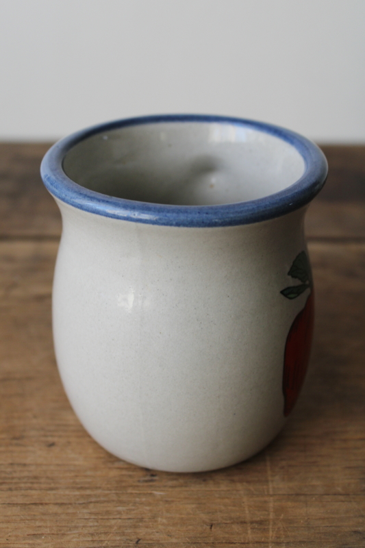 photo of vintage Red Wing stoneware mug w/ red apple, blue band crock pottery chunky coffee cup  #4