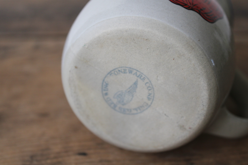 photo of vintage Red Wing stoneware mug w/ red apple, blue band crock pottery chunky coffee cup  #6