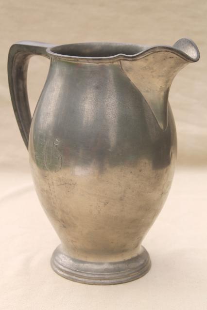 photo of vintage Reed & Barton pewter pitcher w/ engraved monogram letter Old English G #1