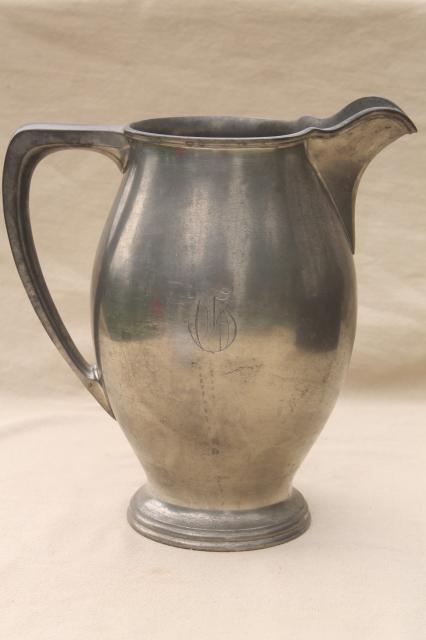 photo of vintage Reed & Barton pewter pitcher w/ engraved monogram letter Old English G #3