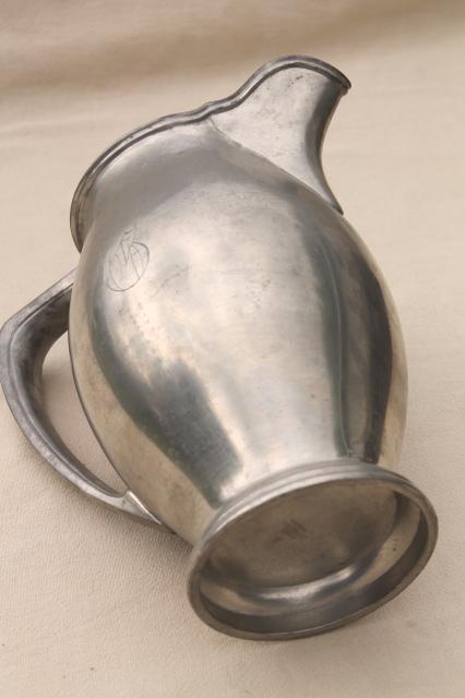 photo of vintage Reed & Barton pewter pitcher w/ engraved monogram letter Old English G #10