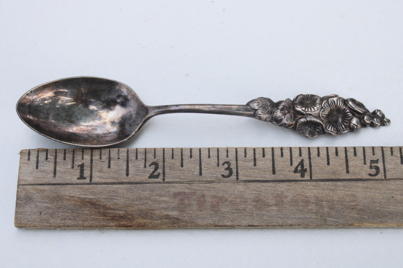 photo of vintage Reed Barton silver plate Harlequin floral flatware, small spoon w/ hollyhocks flowers #1