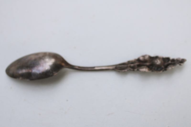 photo of vintage Reed Barton silver plate Harlequin floral flatware, small spoon w/ hollyhocks flowers #2