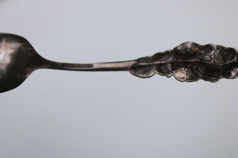 photo of vintage Reed Barton silver plate Harlequin floral flatware, small spoon w/ hollyhocks flowers #3