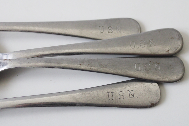 photo of vintage Reed & Barton soup spoons, USN military grade stainless US Navy #2