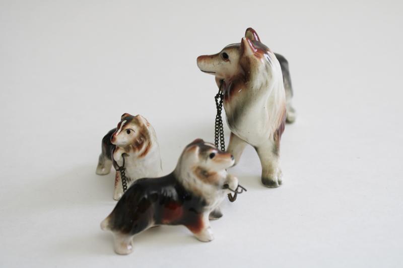 photo of vintage Relco Japan hand painted ceramic collie dogs, mama & puppies chain figurine #5