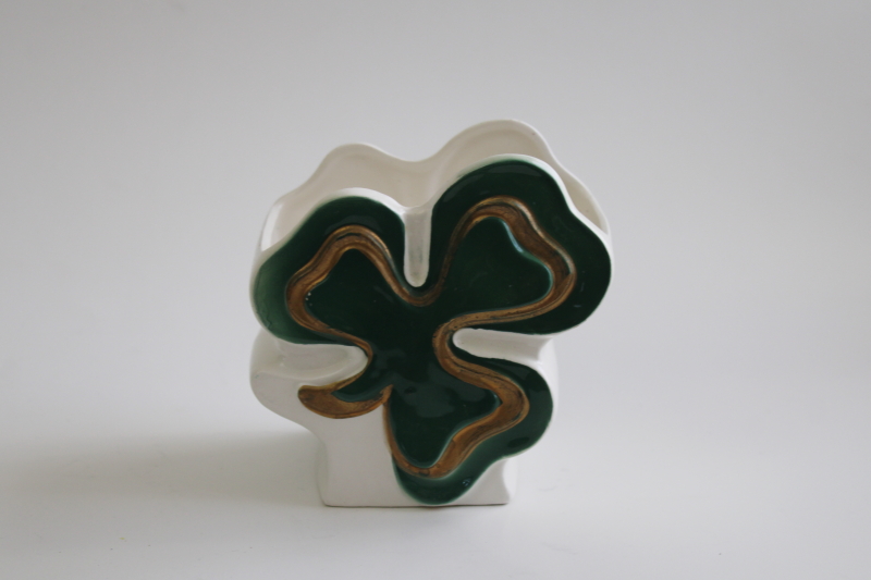 photo of vintage Relpo Japan ceramic planter, St Patricks Day green clover shamrock #1