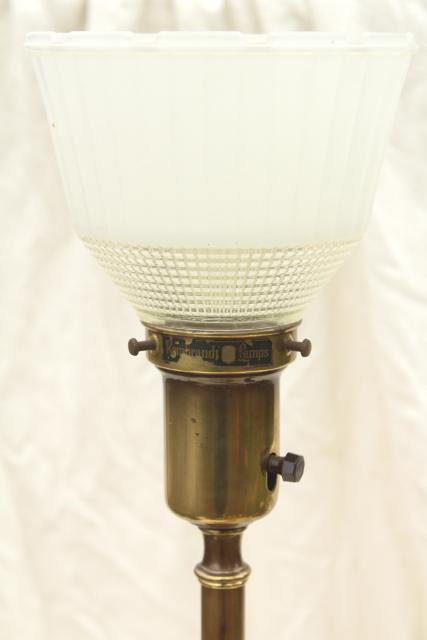 photo of vintage Rembrandt lamp pair, tall table lamps w/ brass urns, diffuser torchiere shades #9