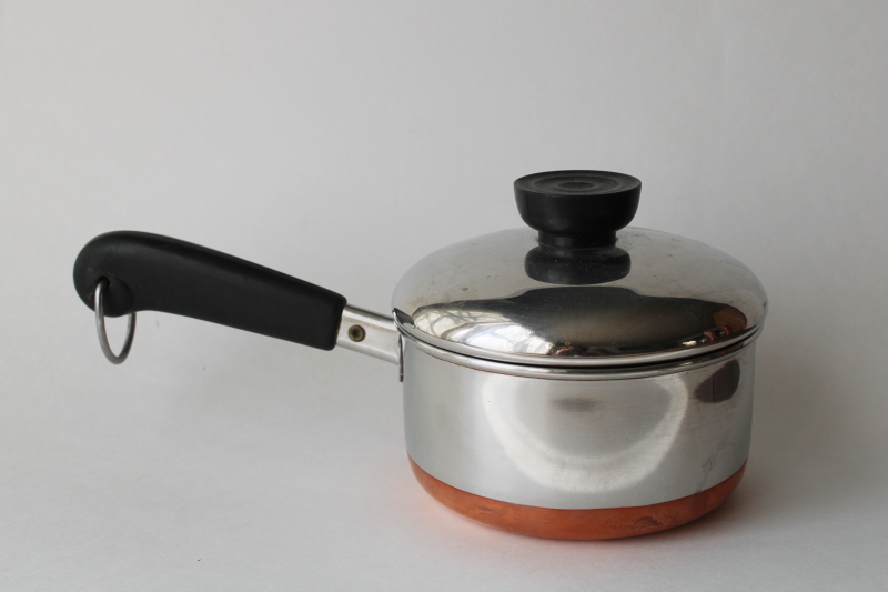 photo of vintage Revere Ware copper bottom stainless 3/4 quart sauce pan, saucepan w/ lid  #1