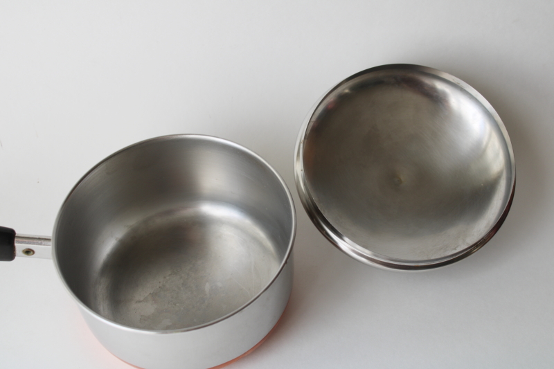 photo of vintage Revere Ware copper bottom stainless 3/4 quart sauce pan, saucepan w/ lid  #2