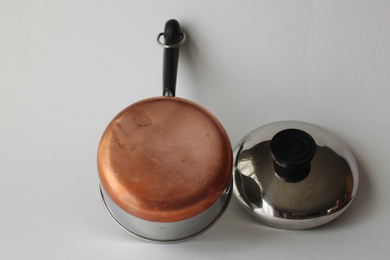 photo of vintage Revere Ware copper bottom stainless 3/4 quart sauce pan, saucepan w/ lid  #3