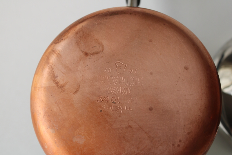 photo of vintage Revere Ware copper bottom stainless 3/4 quart sauce pan, saucepan w/ lid  #4