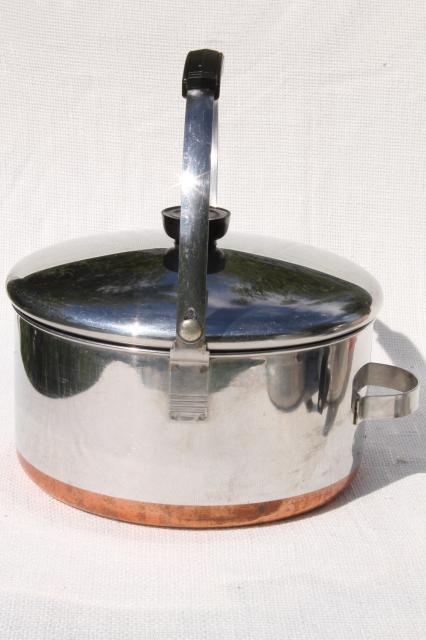 photo of vintage Revere Ware copper clad bail handle pot, 4 quart kettle w/ lid #3