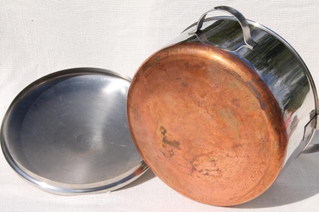 photo of vintage Revere Ware copper clad bail handle pot, 4 quart kettle w/ lid #8