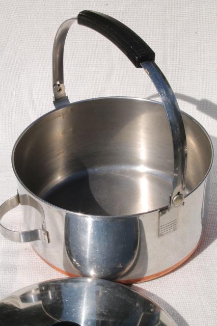 photo of vintage Revere Ware copper clad bail handle pot, 4 quart kettle w/ lid #10