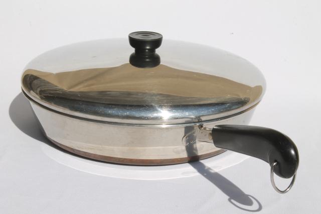 photo of vintage Revere Ware copper clad bottom 12 inch skillet frying pan & lid #1