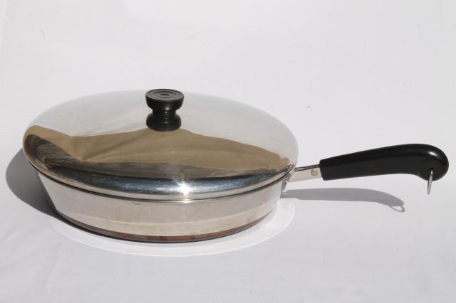 photo of vintage Revere Ware copper clad bottom 12 inch skillet frying pan & lid #2