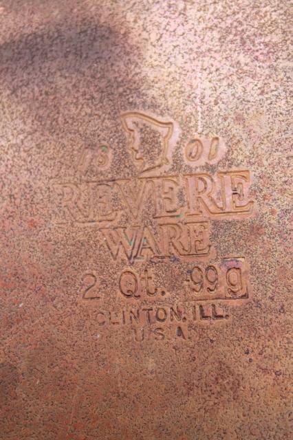 photo of vintage Revere Ware copper clad bottom stainless 2 qt saucepan, 4 1/2 qt stock pot w/ lids #4