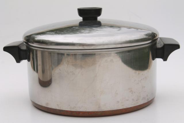 photo of vintage Revere Ware copper clad bottom stainless 2 qt saucepan, 4 1/2 qt stock pot w/ lids #5