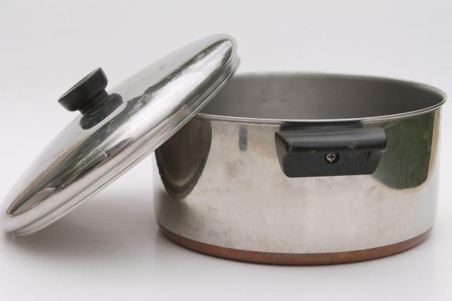 photo of vintage Revere Ware copper clad bottom stainless 2 qt saucepan, 4 1/2 qt stock pot w/ lids #6