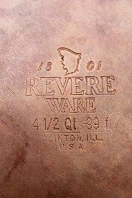 photo of vintage Revere Ware copper clad bottom stainless 2 qt saucepan, 4 1/2 qt stock pot w/ lids #10
