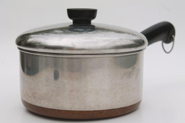 photo of vintage Revere Ware copper clad bottom stainless 2 qt saucepan, 4 1/2 qt stock pot w/ lids #11