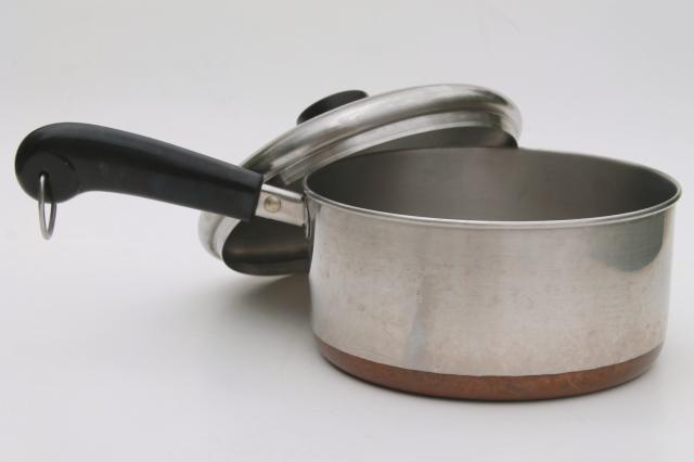 photo of vintage Revere Ware copper clad bottom stainless 2 qt saucepan, 4 1/2 qt stock pot w/ lids #12
