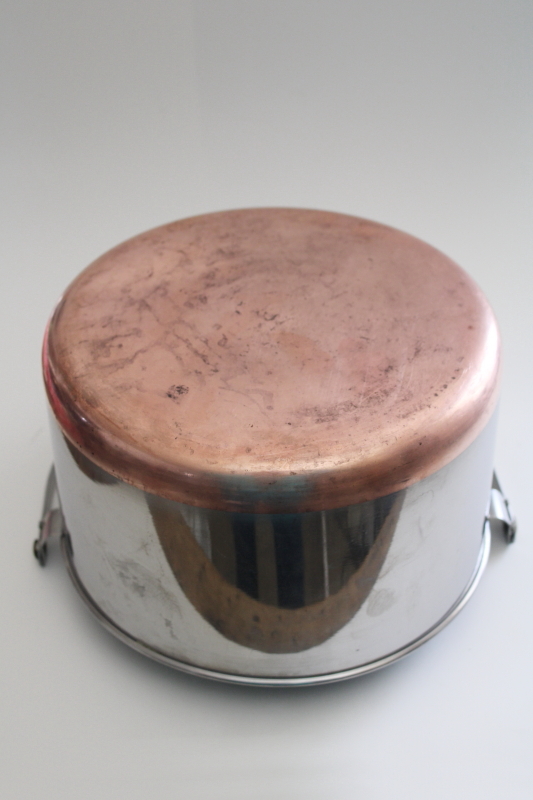 photo of vintage Revere Ware copper clad stainless stock pot w/ bail handle 4-5 quart size #6