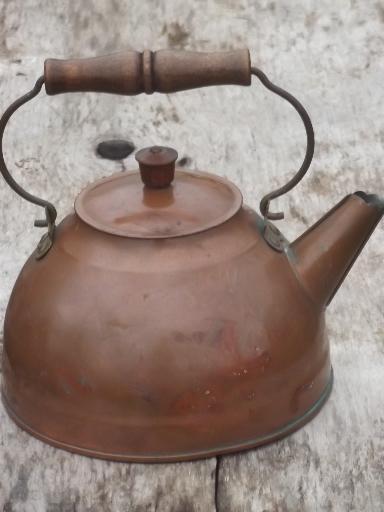 photo of vintage Revere Ware copper tea kettle w/ wood handle #1