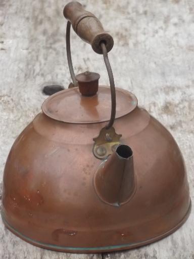 photo of vintage Revere Ware copper tea kettle w/ wood handle #2