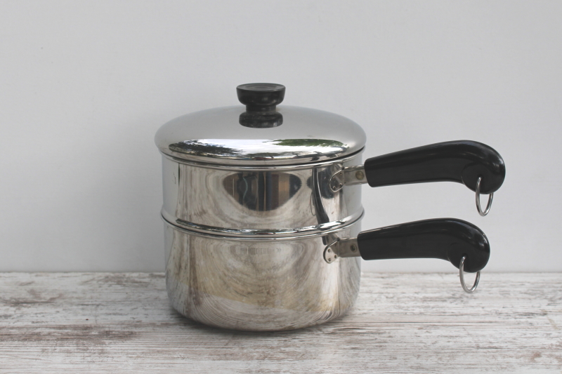 photo of vintage Revere Ware stainless 2 qt saucepan pot w/ lid & 1801 steamer insert pan  #1