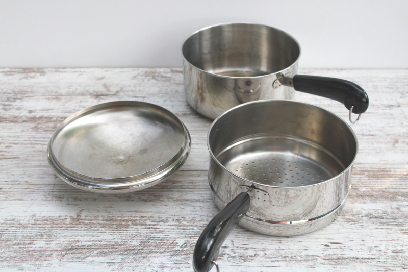 photo of vintage Revere Ware stainless 2 qt saucepan pot w/ lid & 1801 steamer insert pan  #2