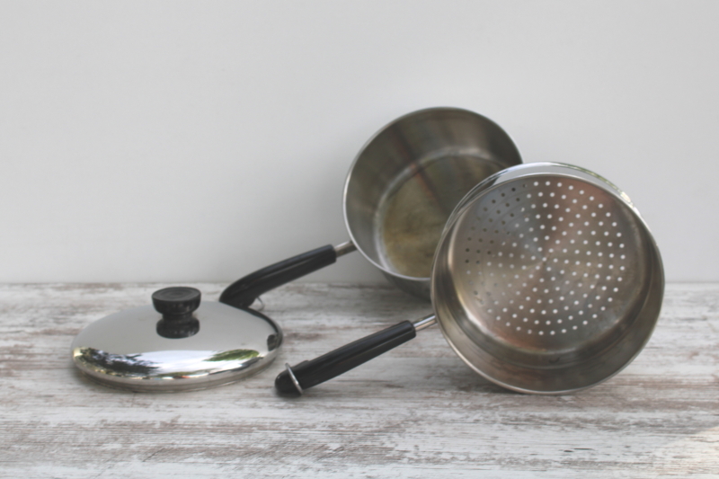 photo of vintage Revere Ware stainless 2 qt saucepan pot w/ lid & 1801 steamer insert pan  #3