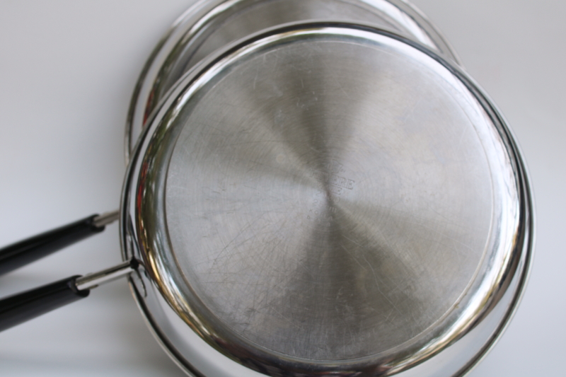 photo of vintage Revere Ware tri-ply stainless skillets, lot of two 10 inch frying pans no lids  #3