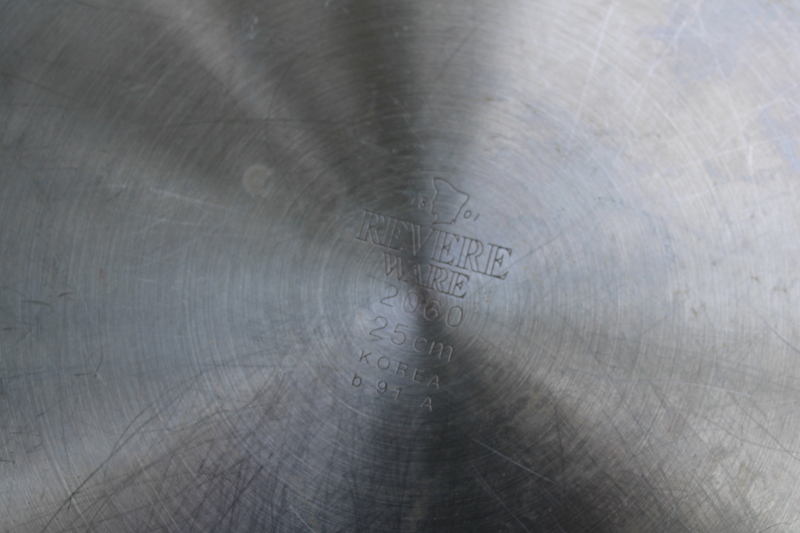 photo of vintage Revere Ware tri-ply stainless skillets, lot of two 10 inch frying pans no lids  #4