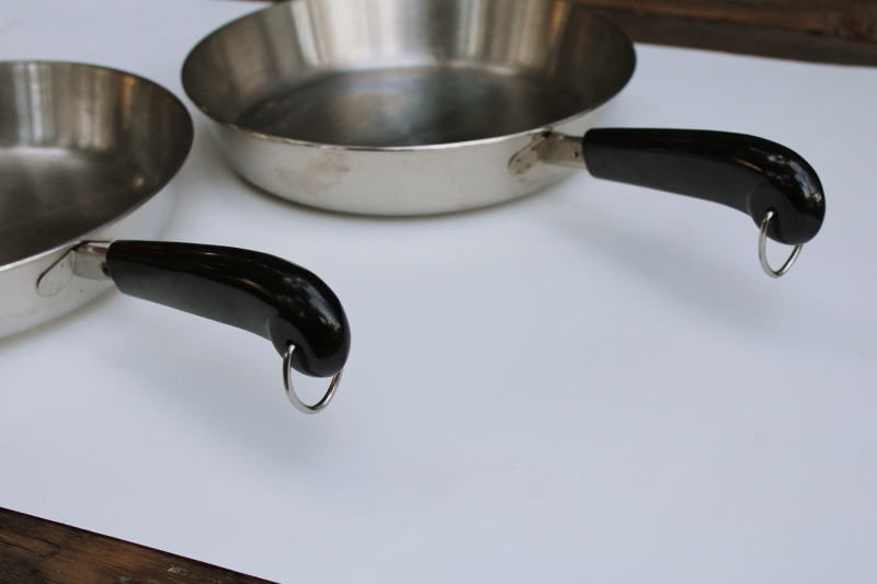 photo of vintage Revere Ware tri-ply stainless skillets, lot of two 10 inch frying pans no lids  #8
