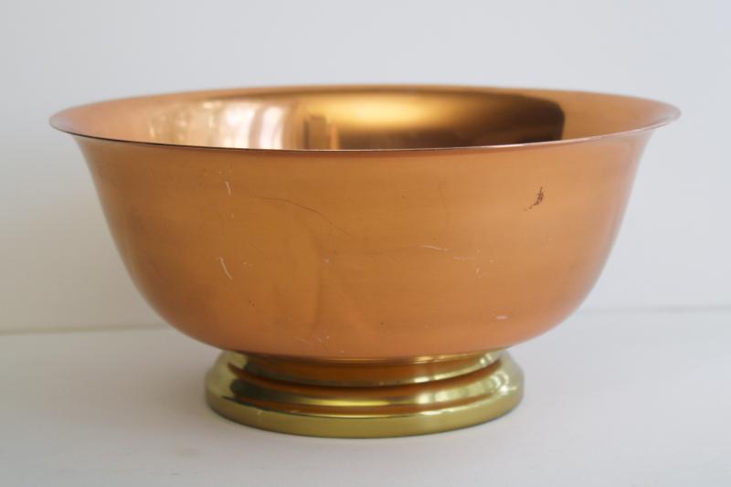 photo of vintage Revere bowl, copper w/ brass footed shape centerpiece bowl #1