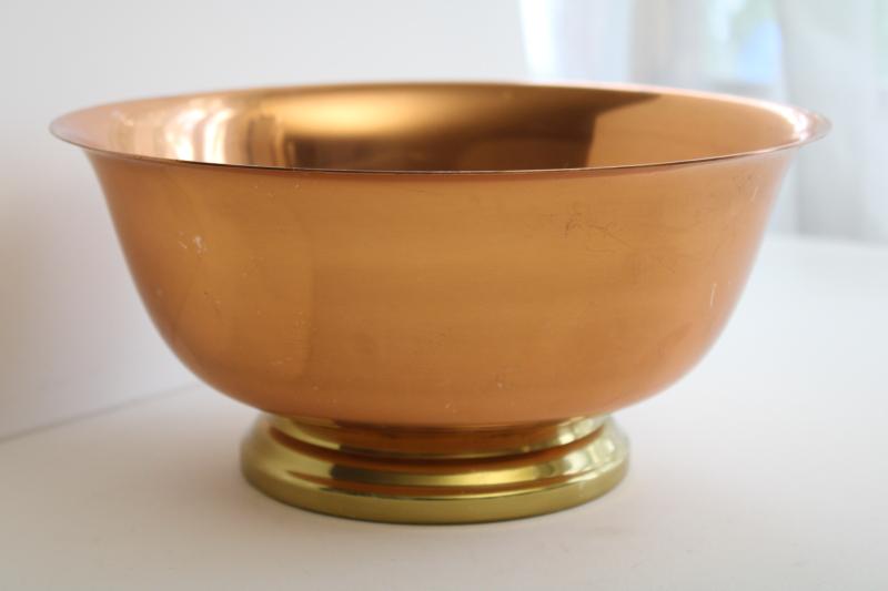 photo of vintage Revere bowl, copper w/ brass footed shape centerpiece bowl #3