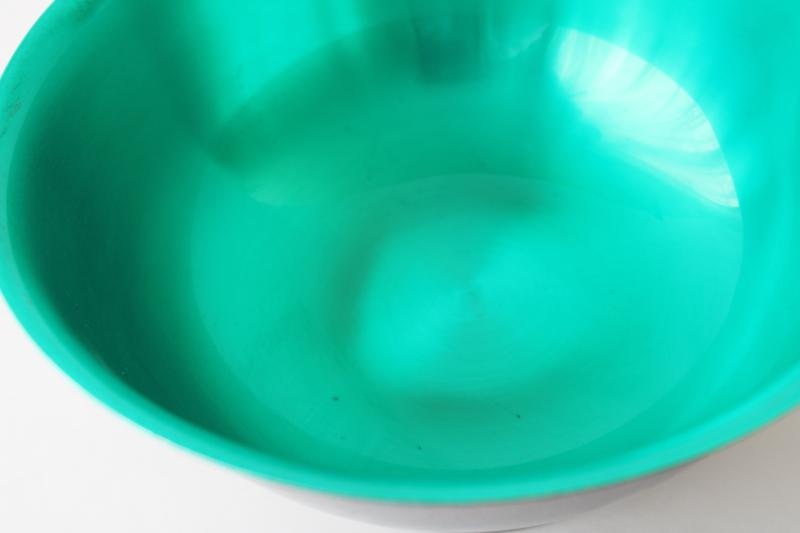 photo of vintage Revere style bowl, emerald green color lined silver plate dish  #3