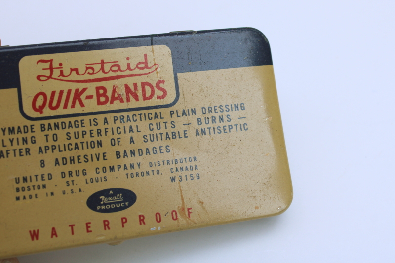 photo of vintage Rexall metal tin for FirstAid bandages Band-Aid type Qwik Bands  #2