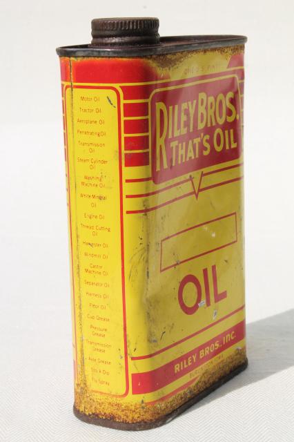 photo of vintage Riley Bros That's Oil can, old advertising tin from garage gas station auto body shop #3