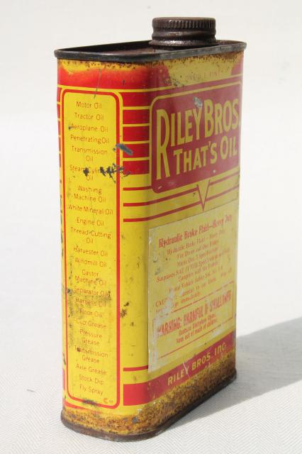 photo of vintage Riley Bros That's Oil can, old advertising tin from garage gas station auto body shop #5